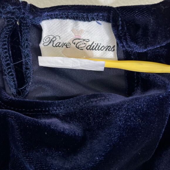 Rare Editions Navy Blue Velvet Lace Rhinestone Dress Bottom Set Girls 6-9 Months - Picture 8 of 13